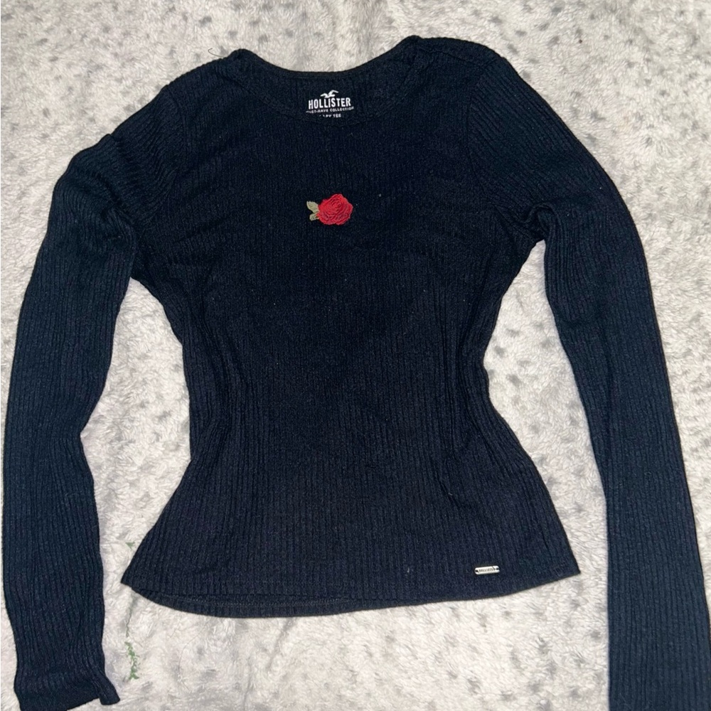 Hollister Women's Black Ribbed Long Sleeve Tee